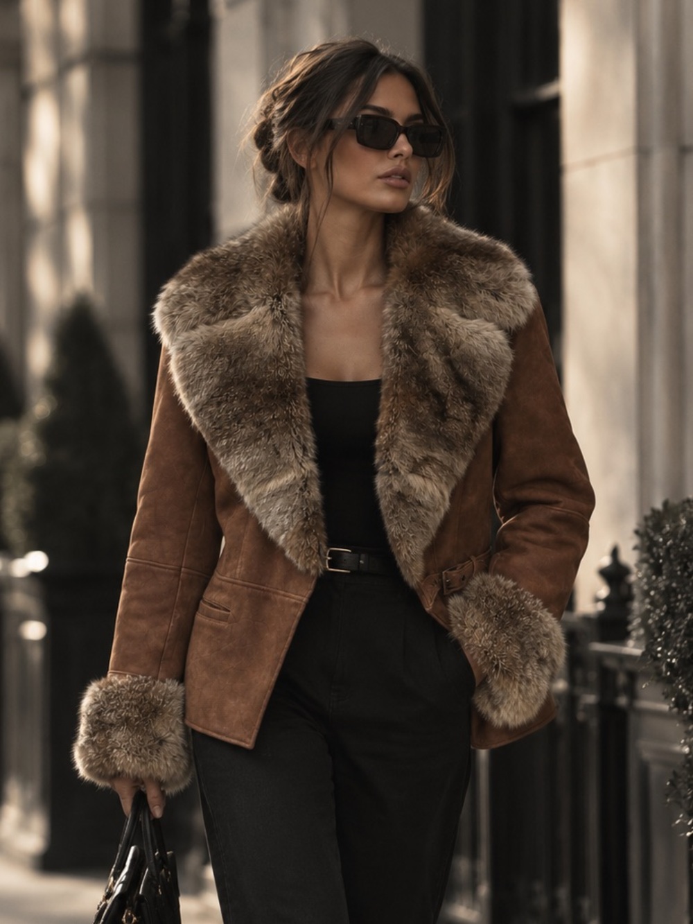 Danier | M | Luxury Vintage Brown Real leather Jacket with Rabbit Fur